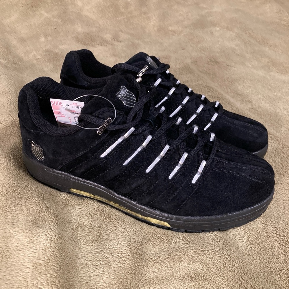 NIB K Swiss Carlet Vintage 80s 90s Low Sneaker Black Silver Size 8.5M